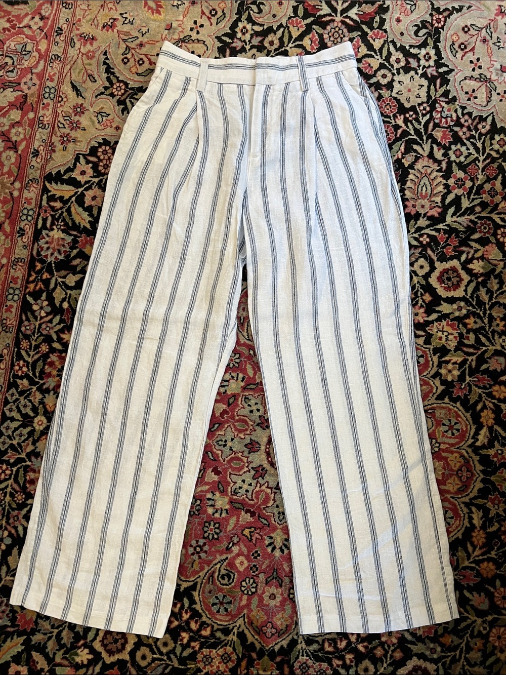 Reformation striped linen wide leg trouser 2 petite